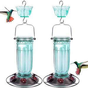 Kingsyard 2 Pack Glass Hummingbird Feeder for Outdoors, 16 Oz Wild Bird Feeder with 6 Feeding Ports Hanging for Garden Yard, Green (Ant Moat Included) Kingsyard 2 Pack Glass Hummingbird Feeder for Outdoors, 16 Oz Wild Bird Feeder with 6 Feeding Ports Hanging for Garden Yard, Green (Ant Moat Included)