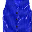 Boys Girls Sequin Waistcoat Sleeveless Hip-hop Jazz Dance Stage Performance Costume Vest Tops (9-10, Blue)