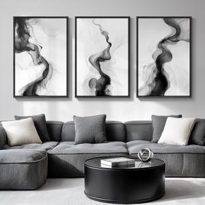 Large Framed Black and White Abstract Wall Art for Living Room, Set of 3 Modern Canvas Prints Paintings Artwork for Walls -Minimalist Pictures for Hallway, Bedroom, Office Wall Decor 24x36 In (Ethereal)