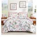 Anibedding 7Pieces Floral Queen Size Comforter Set, Garden Plant Style Bed in a Bag Pink Flower Bedding Comforter Set with Pillow Case for Bedroom