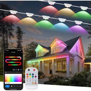 Permanent Outdoor Lights, 100ft with 75 LED Eaves Lights, Smart RGB LED String Lights IP67 Waterproof, App Remote Control for Birthday Day Gifts, Outdoor, Garden Decor, Holiday and Christmas