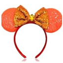 WIWUFUE Mouse Ears Headbands Orange Ears with Shiny Sequin Bows & Butterfly,Glitter Party Princess Hairbands Decoration, Sparkly Halloween Cosplay Costume Accessories for Women（Mouse Head）