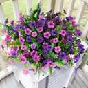 Artificial Flowers for Outdoors, 12 Bundles Multicolor Silk Fake Flower with Ferns for Spring Summer Decoration, UV Resistant Artificial Outdoor Faux Plants for Home Planter Porch Patio Yard Decor (Light/Deep Purple and Fern)