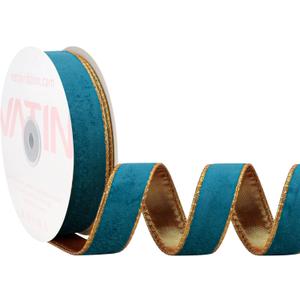 VATIN Teal Velvet Wired Ribbon 1" Metallic Teal Velvet Christmas Ribbon for Floral Arrangements Wrapping Gifts Stylish Decor Creation -Continuous 5 Yards