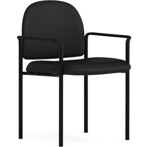 Flash Furniture Tiffany Side Reception Chair with Padded Armrests, Stackable Vinyl Waiting Room Chair for Commercial or Residential Use, Black