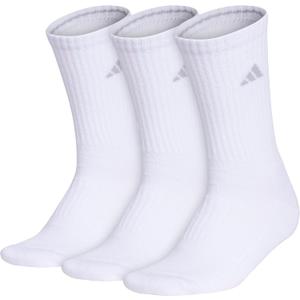 Cushioned Crew Socks (3-Pair) with arch compression, Large, White/Clear Onix Grey)
