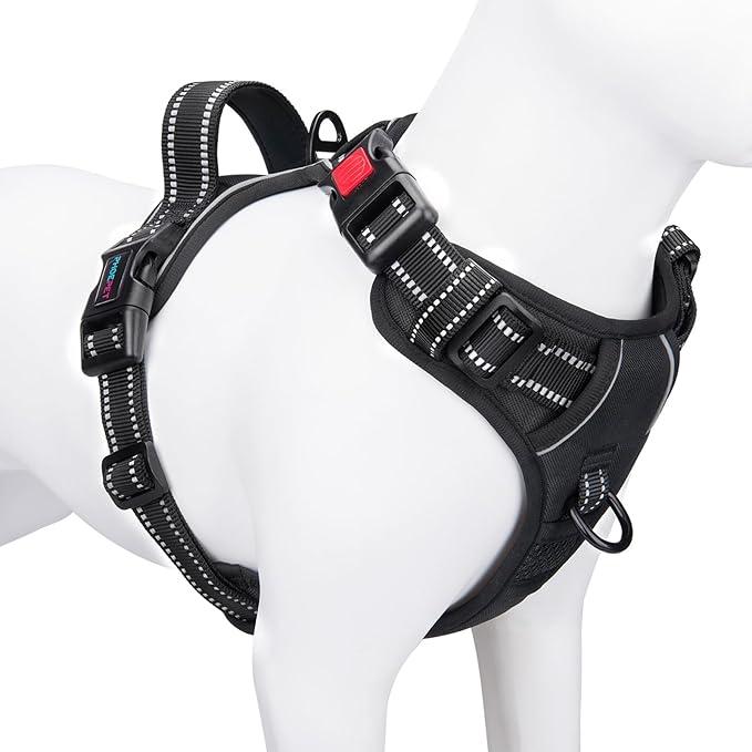 PHOEPET No Pull Dog Harnesses for Small Dogs Reflective Adjustable Front Clip Vest with Handle 2 Metal Rings 3 Buckles [Easy to Put on & Take Off] (S, Bla)