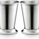 ZEAYEA Set of 2 Mint Julep Cups, Classic Stainless Steel Glasses for Party Bar Home Restaurant, 12 oz Metal Cocktail Glasses for Beer Juice Beverage, Silver