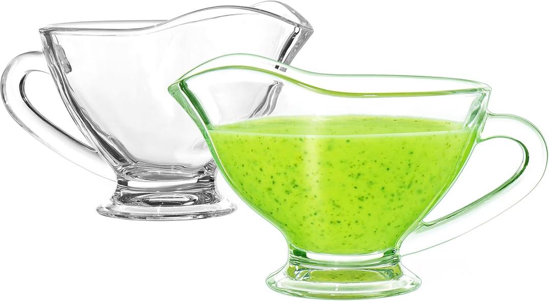 XANADU Mini Gravy Boat Creamer Glass Milk Frothing Pitcher Set of 2, 7 OZ Carafe for Coffee, Sauce, Gravy, Syrup, Milk