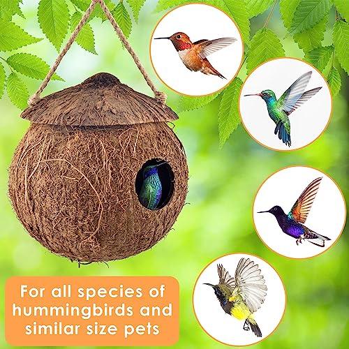 KATUMO Hummingbird Houses, Natural Coconut Bird Houses for Outside Hanging Hummingbird Swinging Nest, 2Pcs