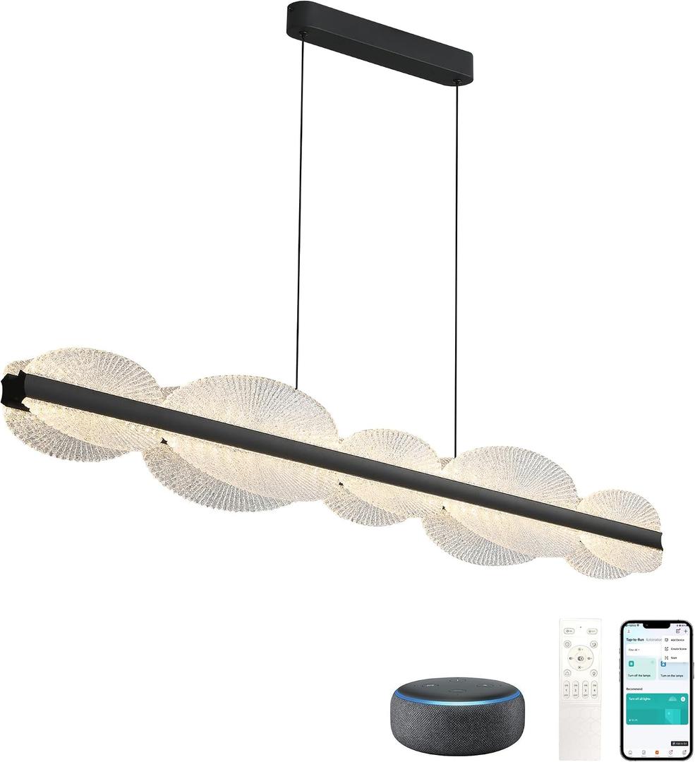 47.2" Modern Black Linear Pendant Light, Dimmable Kitchen Island Chandelier