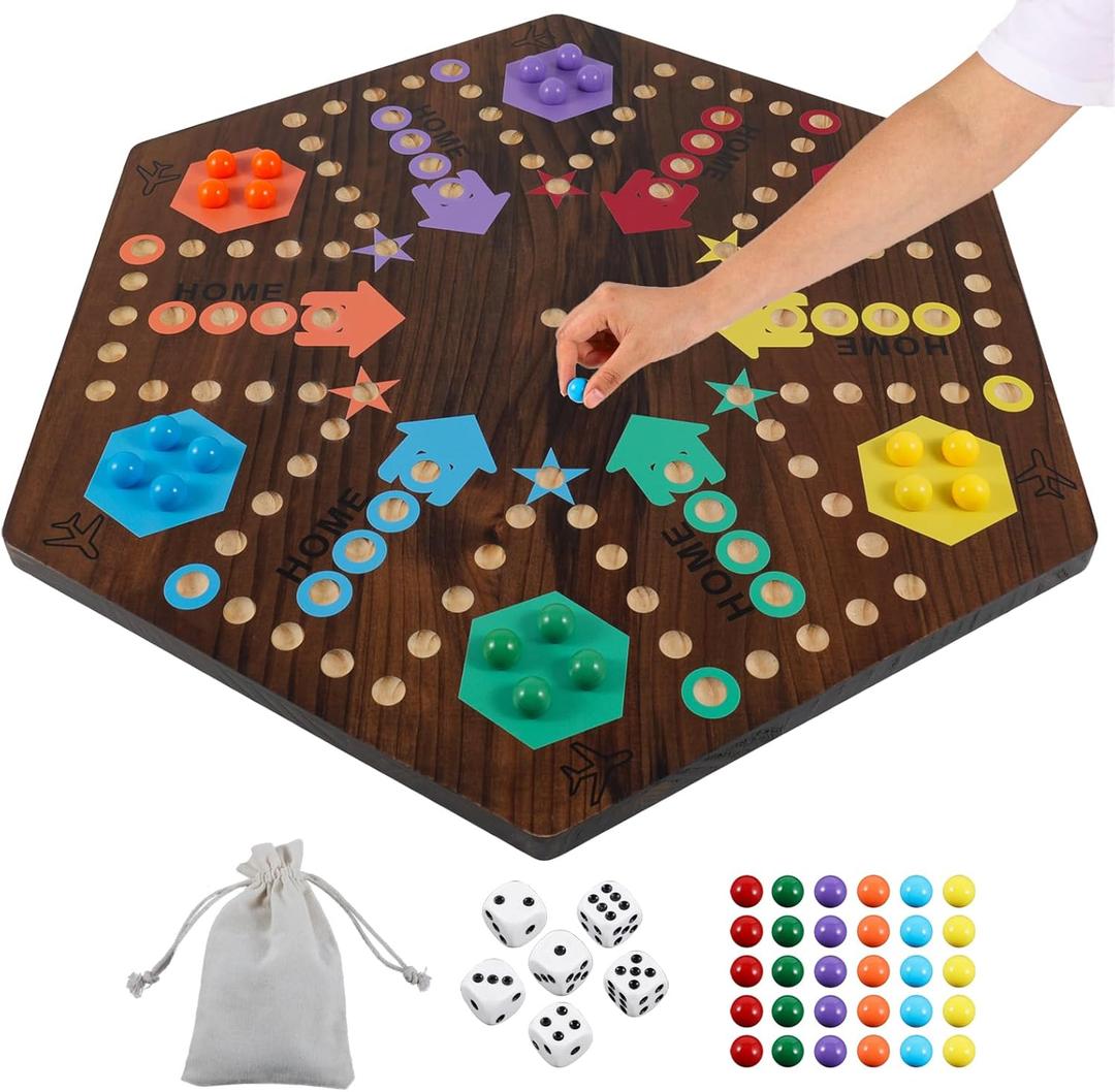 Extra Large 23.6 Inches Wahoo Marble Board Game 4 and 6 Players 2 Sided Painted Thicken Wood Board Perfect Game for Family Friends Party (Brush Paint Burn) (Flame)