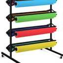 Landhoow Large Paper Roll Holder- Dispenser Rack and Cutter, 8 Racks for Large, 36 Inch, Craft, Gift Wrap and Kraft Rolls, Mobile Rolling Organizer for Classroom Studio Retail(Black)