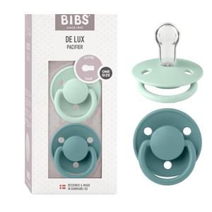 BIBS De Lux Baby Pacifier 2-Pack | Made in Denmark | BPA Free Dummy Soother, Round Nipple. Silicone, OneSize (0-36 Months), Nordic Mint/Island Sea