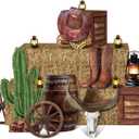 16 Pcs Western Cowboy Party Decorations 6 Hay Bales Boxes Wooden Print Boxes Wagon Wheels and Western Cowboy Centerpieces Decor for Photo Booth Props Farm Cowgirl Birthday Party