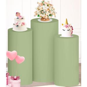 Cylinder Stand Covers Set of 3 Sage Green Pedestal Covers Spandex Cover for Cylinder Pedestal Round Cylinders Cover Dessert Table Display Plinth Pillars Cover for Birthday Wedding Decor