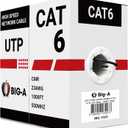 Big-A - Bulk Cat6 Cable 1000ft 23AWG Solid 4 Pair, Cat 6 Ethernet Cable Unshielded Twisted Pair (UTP), (CMR) 550MHz Internet Cable, Pull Box - Black