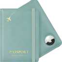 Stouchi AirTag Passport Holder, Cute Passport Holder with Airtag Slot, RFID Passport Wallet Cover for Women, Family Leather Passport Protector Case, Anti-Lost Travel Essentials, Sky Blue
