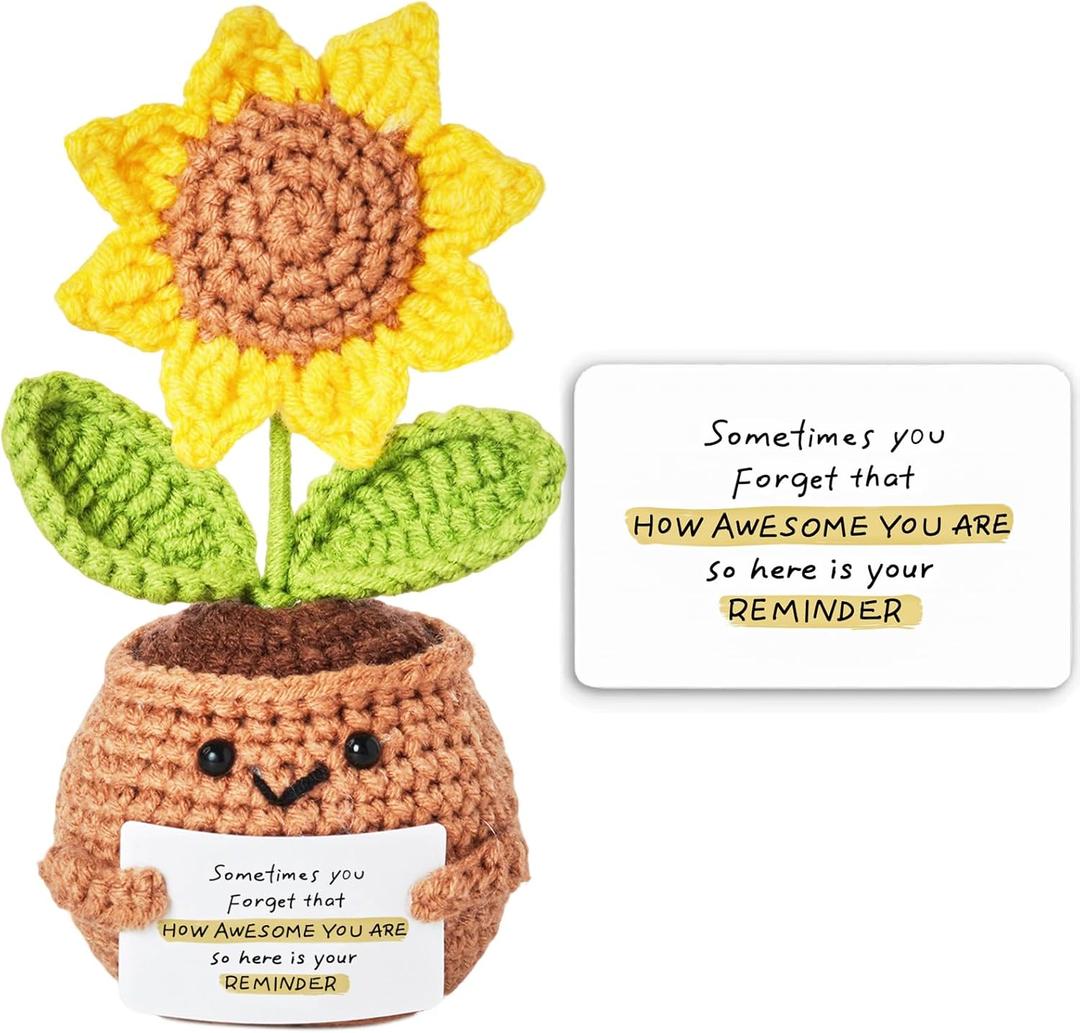 2 x Positive Handmade Sunflower Crochet Doll - with Card How Awesome You are - Emotional Support Gifts for Teacher,Coworker,Best Friend,Mom,Dad,Sister - Birthday, for Women,Men