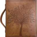 Angel Treasures Bible Cover with Engraved Tree of Life Design| Genuine Faux PU Leather Book Protector Case with Handle, Zipper, Pockets & Pen Slots