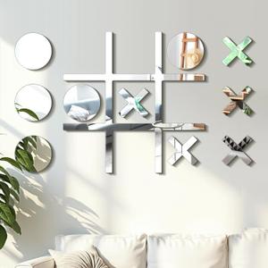 11pcs Tic Tac Toe Game Room Wall Decor with Hook Acrylic DIY Mirrored Wall -Mounted Set Included Tic Tac Toe 5 Round and Cross Mirror for Playroom Hallway Offices Decor Gift for Friends