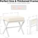 BAMBOOHOMIE Foldable Foot Stool Ottoman, Modern Foot Rest with Bamboo X Legs & Thick Foam Cushion, Folding Foot Stools Small Padded for Bedroom Living Room, Footstool for Chair Couch (White - White), 18.2"D x 12"W x 17.3"H