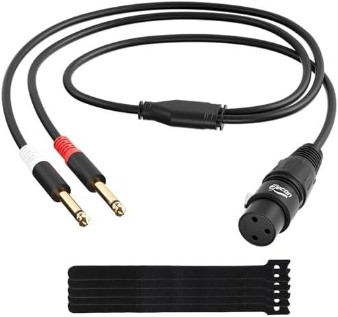 Elecan 3-Pin XLR Female to Dual 6.35mm 1/4'' TS Male Y Splitter Converter Cable 15 Ft, Double Mono to XLR Microphone Cable Stereo Audio Interconnect Adatper Cord for Mixer AMP Speaker+5 Ties