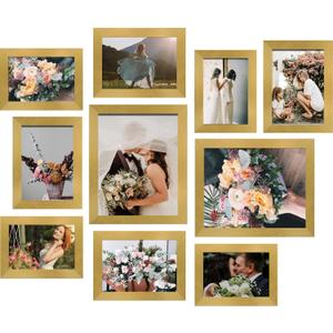 LUCKYLIFE Picture Frames Collage Wall Decor 10-Pack, Gallery Wall Frame Set with 8x10 5x7 4x6, Gold