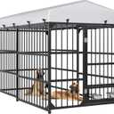 YITAHOME Large Outdoor Dog Kennel with Rotating Feeder Bowls, 7.8'L x 3.9'W x 5.4'H Dog Pens Outside with Roof, Heavy Duty Dog Cage for Medium Large Dogs
