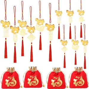12 Pcs Chinese New Year Horse Bulk Decorations Lunar New Year 2026 Red Tassel Ornaments with Wealth Success Good Luck Hanging Decorations for Gifts Home Decor