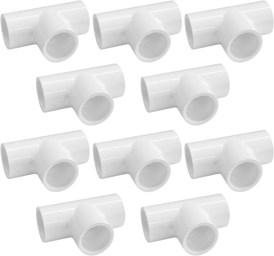 LESSO 10 Pack PVC Pipe Fittings, 1/2 inch PVC Tee Fittings 3-Way for DIY Building Furniture Greenhouse Shed Pipe Fittings Tent Connection, SCH40 White