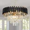 Modern Crystal Chandelier, 9-Light Black and Gold Round Pendant Light Fixture, 23.6" Luxury Hanging Ceiling Light for Dining Room, Living Room, Kitchen Island, Bedroom, Entryway, E12 Base, one size