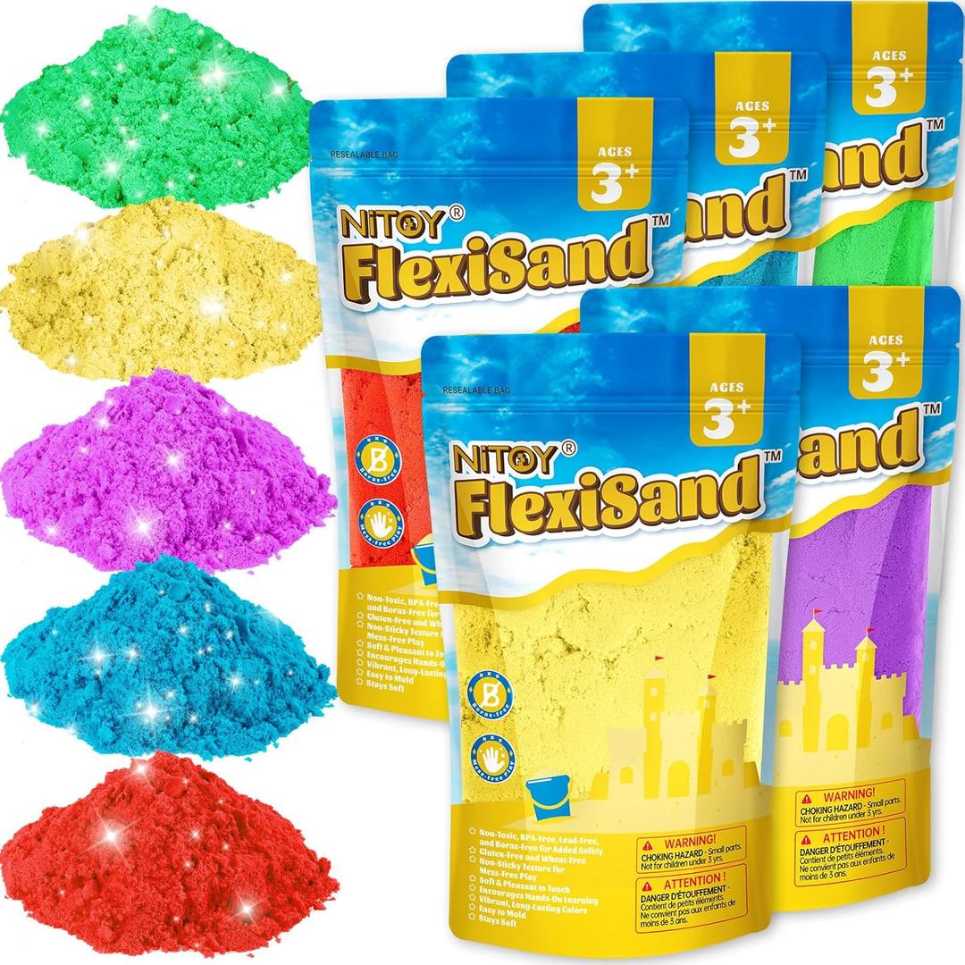 FlexiSand Value Pack 11lbs of 5 Colored Moldable Self-Sticking Sand,Never Dries Out - Fun for Kids Bulk Refill for Sensory Sand Box Toys,Ideal for Shaping,Squeezing,Scooping,Rolling and Molding (5 Dark Colors)