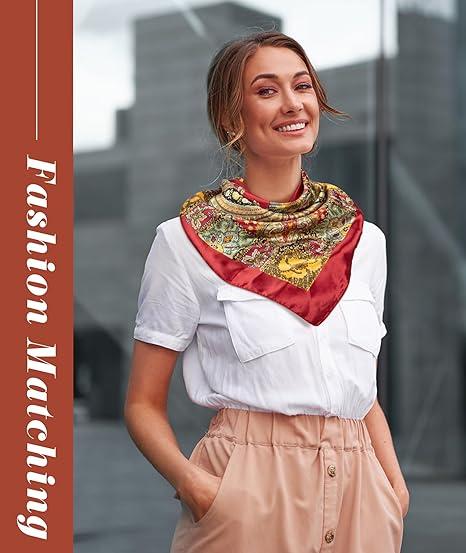 Senker Fashion 35" Head Scarf for Women, Pirate Costume Accessories Silk Red Bandana for Hair Wrapping and Sleeping