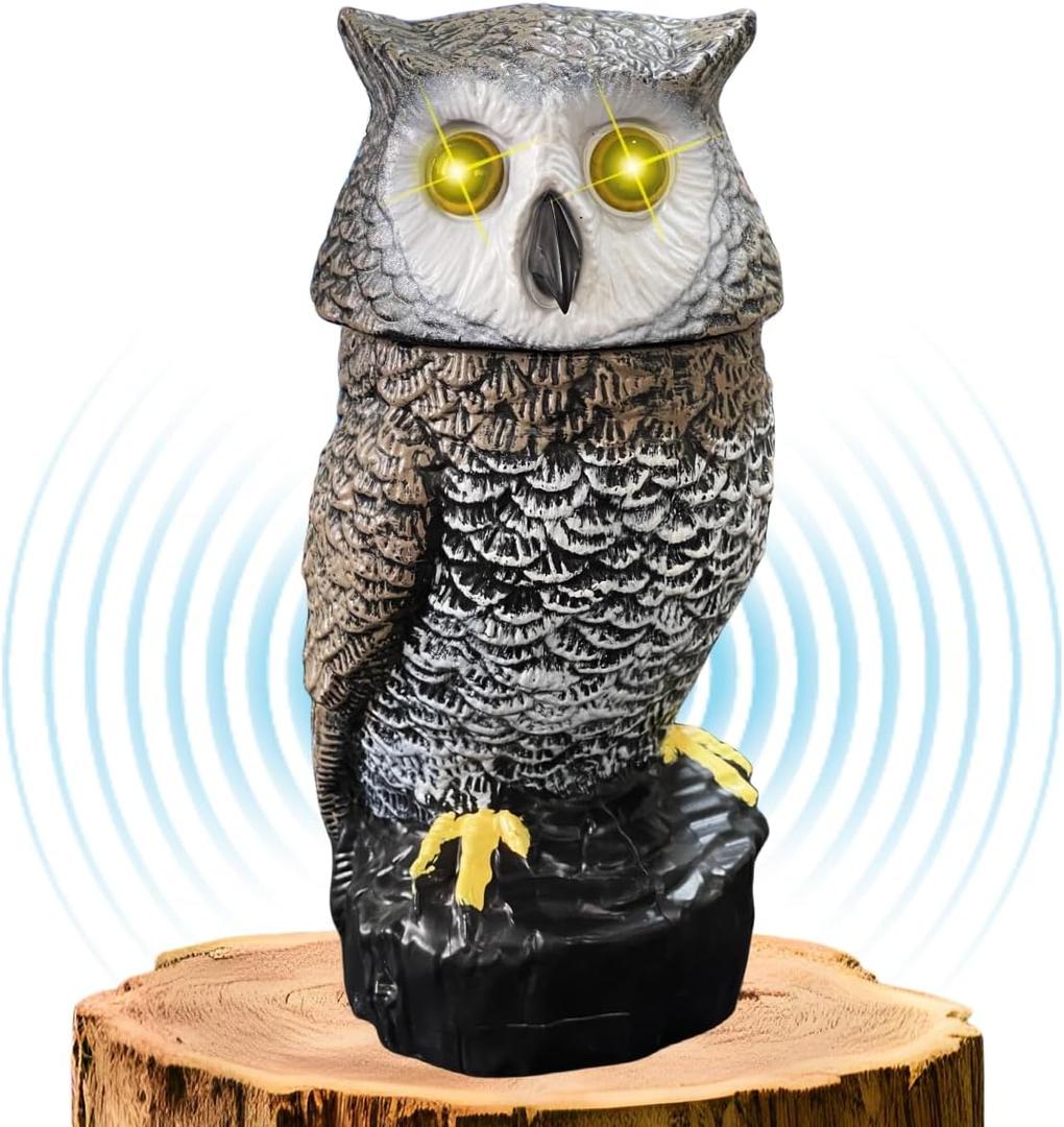 Solar Powered Garden Owl with Motion Detection, Rotating Head, Realistic Hoots and Silent Mode, Outdoor Statue and Sculpture, Owl Decoration for Home, Garden, Patio and Lawn