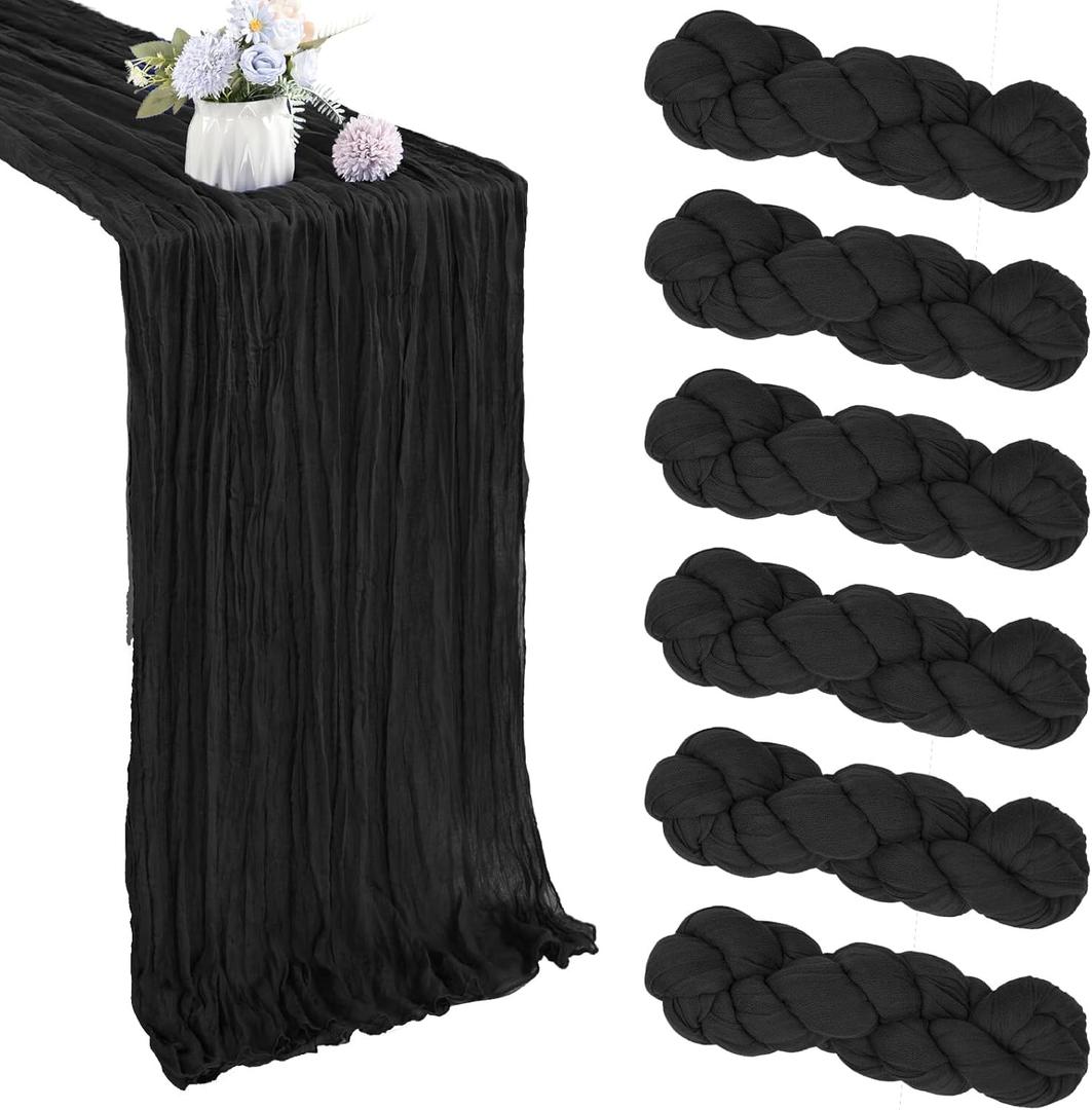 6 Pack Black Cheesecloth Table Runner 35x120 Inch Gauze Rustic Boho Table Runner 10FT Cheese Cloth for Wedding Decor Birthday Party Bridal Baby Shower Table Decoration