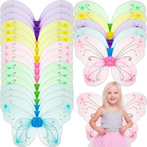Chivao 20 Pieces Fairy Wings Butterfly Wings Dress up Birthday Wedding Decoration Halloween Party Accessory for Kids Girls (Cute Color)