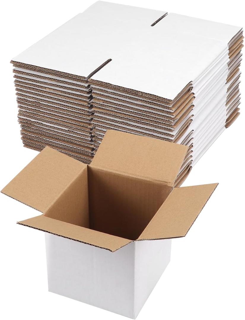 Hoikwo 5x5x5 Shipping Boxes Set of 25, White Corrugated Cardboard Box for Small Business for Packaging Mailing