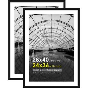 28x40 Picture Frame Black 2 Pack, Display Pictures 24x36 with Mat or 28 x 40 Without Mat, Classic Poster Frame for Horizontal or Vertical Wall Mountin