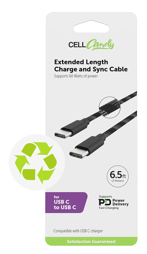 CellCandy Fast Charge And Sync Cable 3ft For USB C To USB C