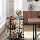 VASAGLE Bar Cart with Wheels, Drink Cart with Wine Rack and Glass Holder, 12.6"W
