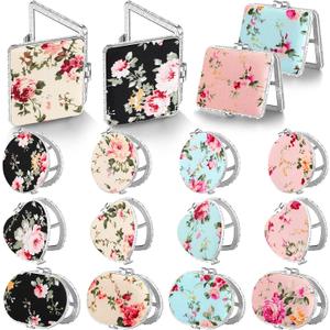 Blulu 16 Pcs Compact Mirrors for Purse Bulk Small Flower Pocket Mirror Vintage Portable Floral Folding Tea Party Favors Return Gifts for Women Birthday Wedding Mother Day Makeup Travel(Silver Edge)