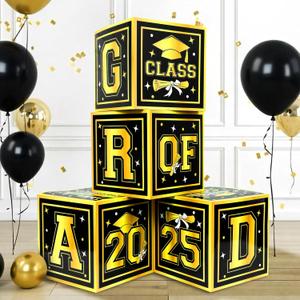 KatchOn, Black and Gold Graduation Balloon Box - 4 Boxes | Black and Gold Grad Decoration Box | Graduation Party Decorations | Grad Party Decorations 2025, Graduation Decorations 2025 | Class of 2025