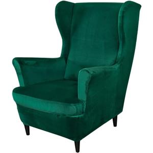 Wing Chair Slipcovers, 2 Piece Stretch Wingback Chair Cover Soft Velvet Armchair Covers with Elastic Bottom for Living Room Bedroom (Dark Green)
