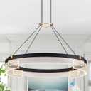Benkut Modern LED Pendant Light Dimmable Black LED Chandelier for Dining Room Pendant Light Fixture Over Table Modern Chandelier Kitchen Island Living Room Entryway, 24 inch 3000K-6500K, 1 Ring Circular D24in