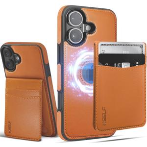 for iPhone 16 Leather Wallet Case, Compatible with Magsafe, 2 in 1 Detachable Magnetic Card Holder, RFID Blocking Kickstand Credit Slots Flip Case for Men Women, Brown