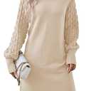 Sovoyontee Women's 2025 Fall Long Sleeve Mock Neck Sweater Dress Casual Loose Ribbed Knit Mini Short Pullover Dresses Apricot, XL