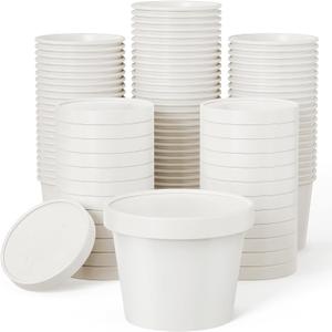 JOLLY PARTY 50pack 12oz Paper Soup Containers with Lids, Disposable Paper Food Cups, Ice Cream Cups, Food Storage with Lids, Microwavable and Freezer Safe, Suitable for Christmas Thanksgiving (White)