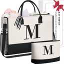 BAGAIL Personalized Initial Tote Bag,Birthday Gifts for Women, Monogrammed Beach Bag for Mom, Teachers, Friends