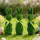 3 Pcs Easter Green Flocked Bunny Figurine Resin Moss Bunny Figurine with Bowtie Garden Artificial Moss Rabbit Easter Decor for Spring Decor Party Gifts Baking Table Home Decor 9.8in Standing Rabbit